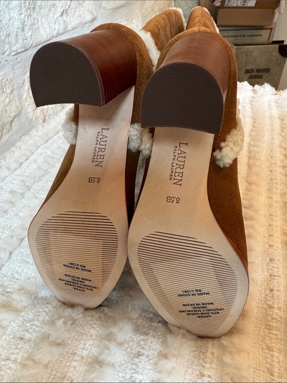 Lauren Ralph Lauren Chestnut Suede Tall Shearling-Trim Boots (Gorgeous) - Picture 10 of 11
